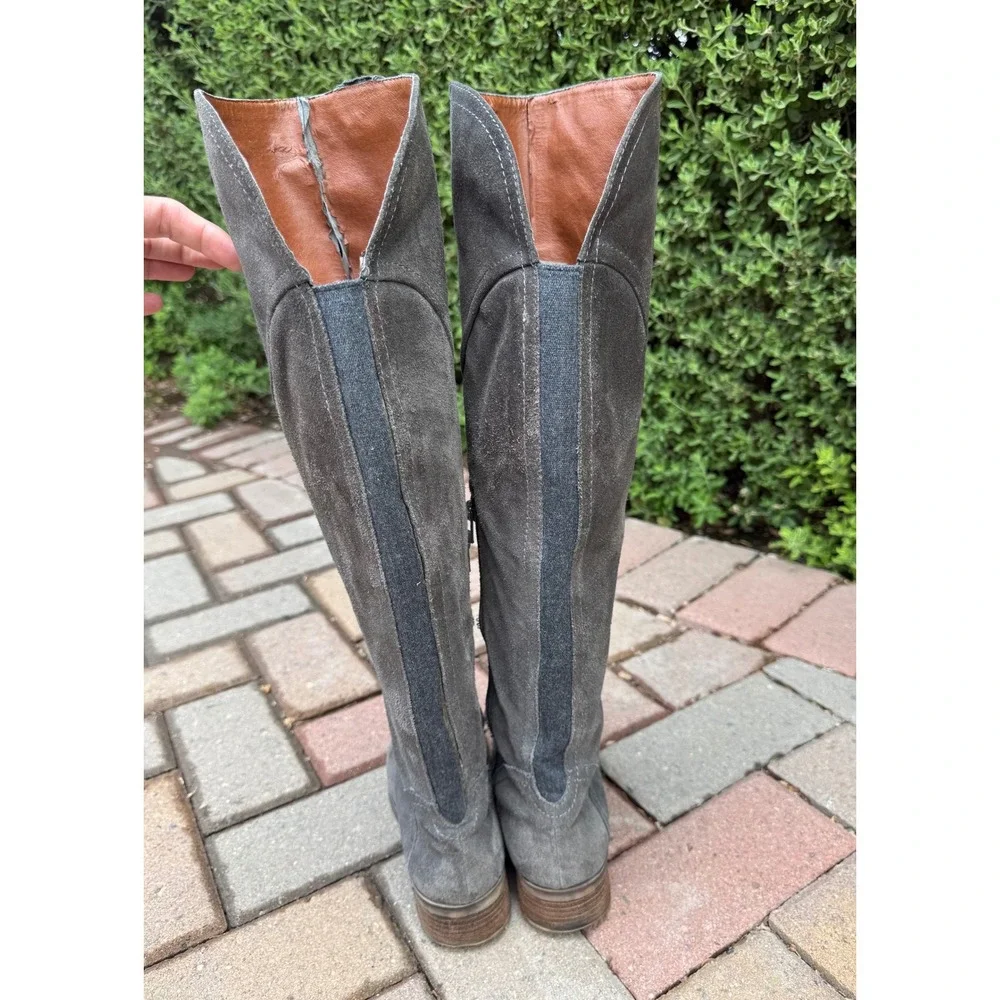 Lucky Brand Charcoal Grey Suede Over The Knee Riding Boots Lug Sole Womens 7M
